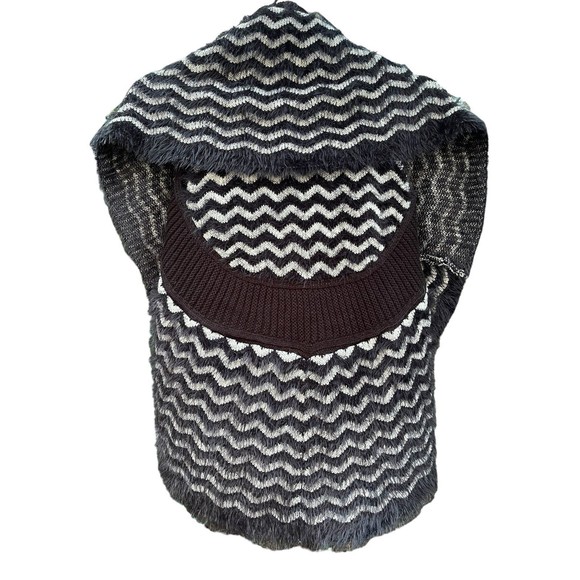 Sioni open sweater vest black and white zig zag pattern size S/M - Picture 2 of 8